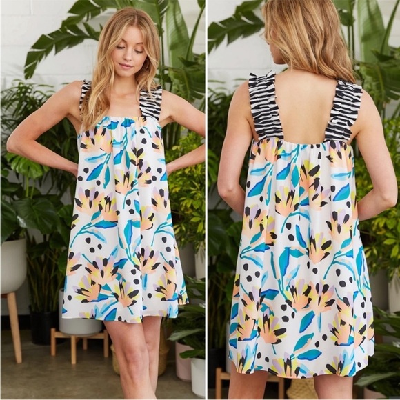 CROSBY by Mollie Burch Otto Mini Dress in Island Life Pattern Size M - Picture 3 of 6
